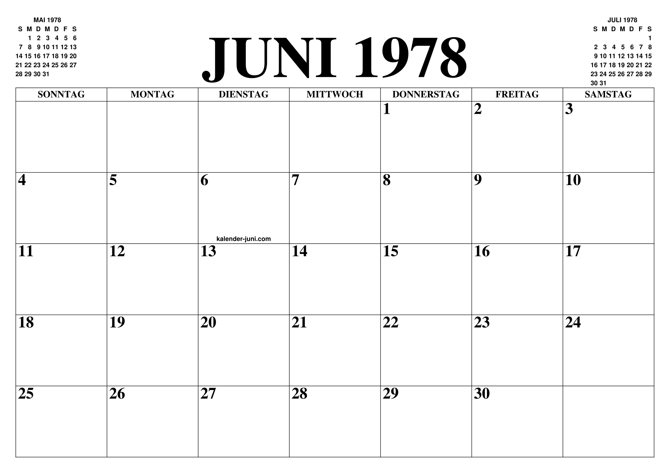 Kalender Juni 1978 Juni Kalender Zum Ausdrucken Gratis Monat Und Jahr Agenda 5342